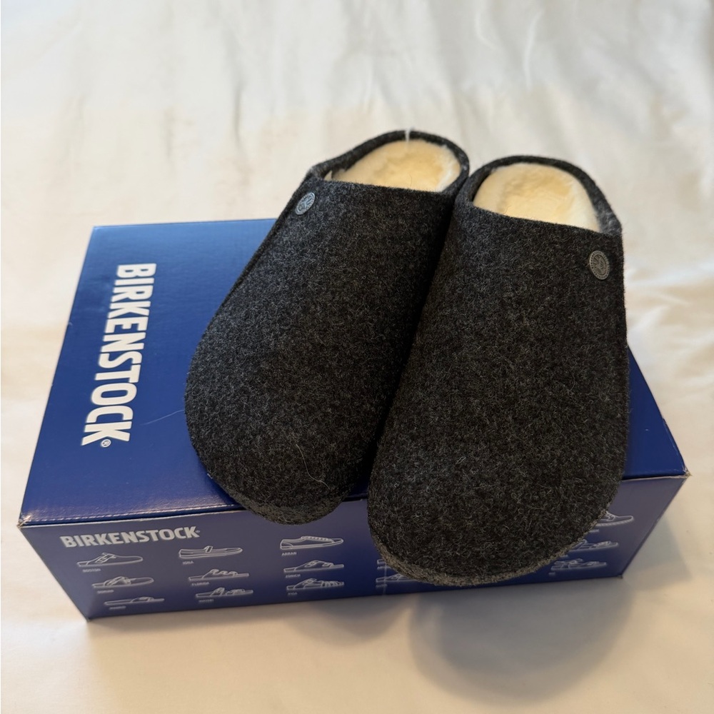 Birkenstock Charcoal Wool Slippers